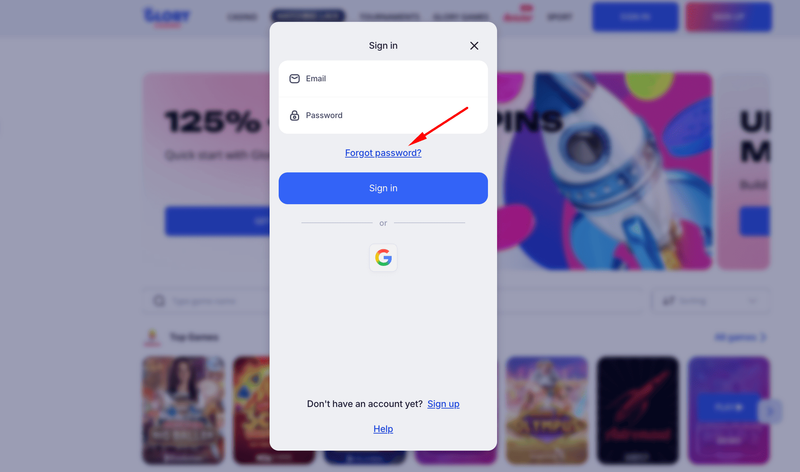 Glory Casino login and password recovery